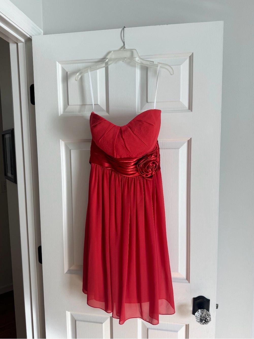 Strapless Red Cocktail Dress with Rosette Waist